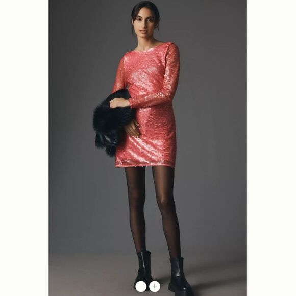 By Anthropologie Sequin Drape-Back Mini Dress - Picture 1 of 8